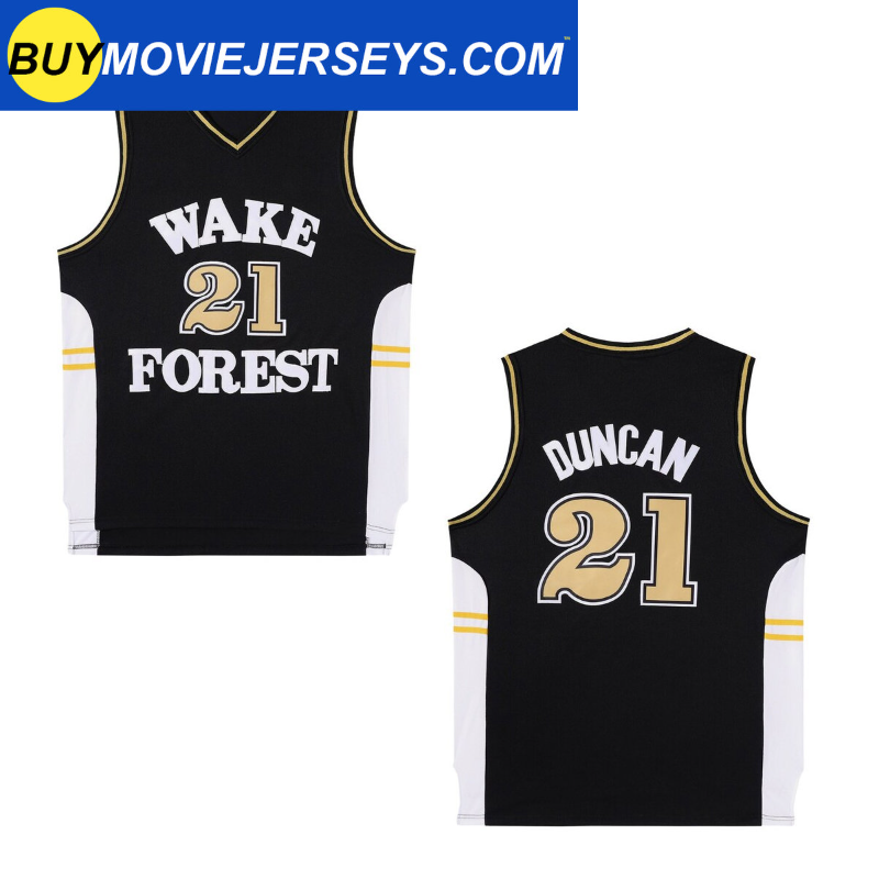 Tim Duncan #21 Wake Forest Basketball Jersey College BLACK/WHITE/YELLOW