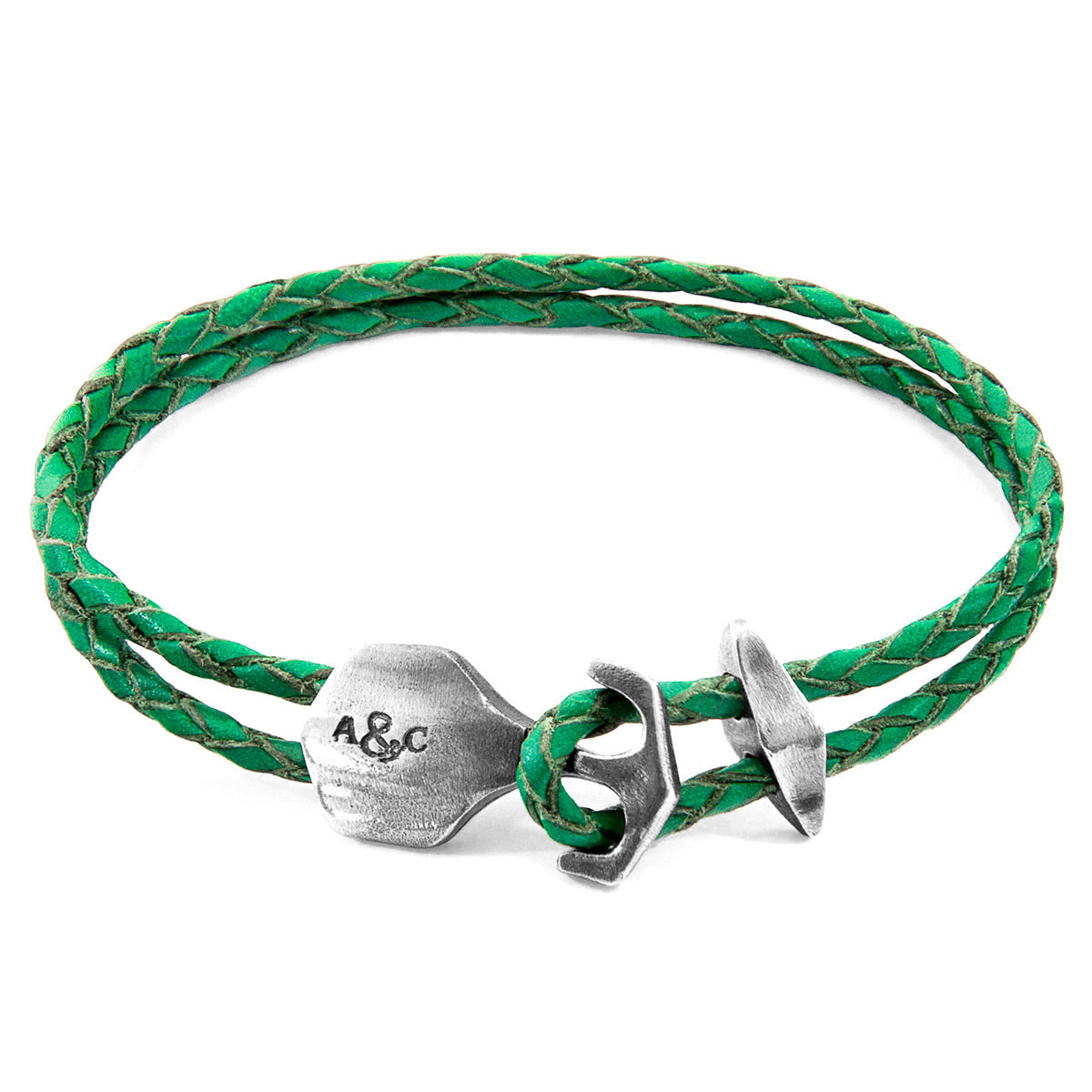 Fern Green Delta Anchor Silver & Leather Bracelet