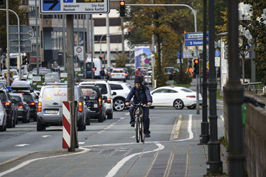 Riding an electric bike when traffic congested