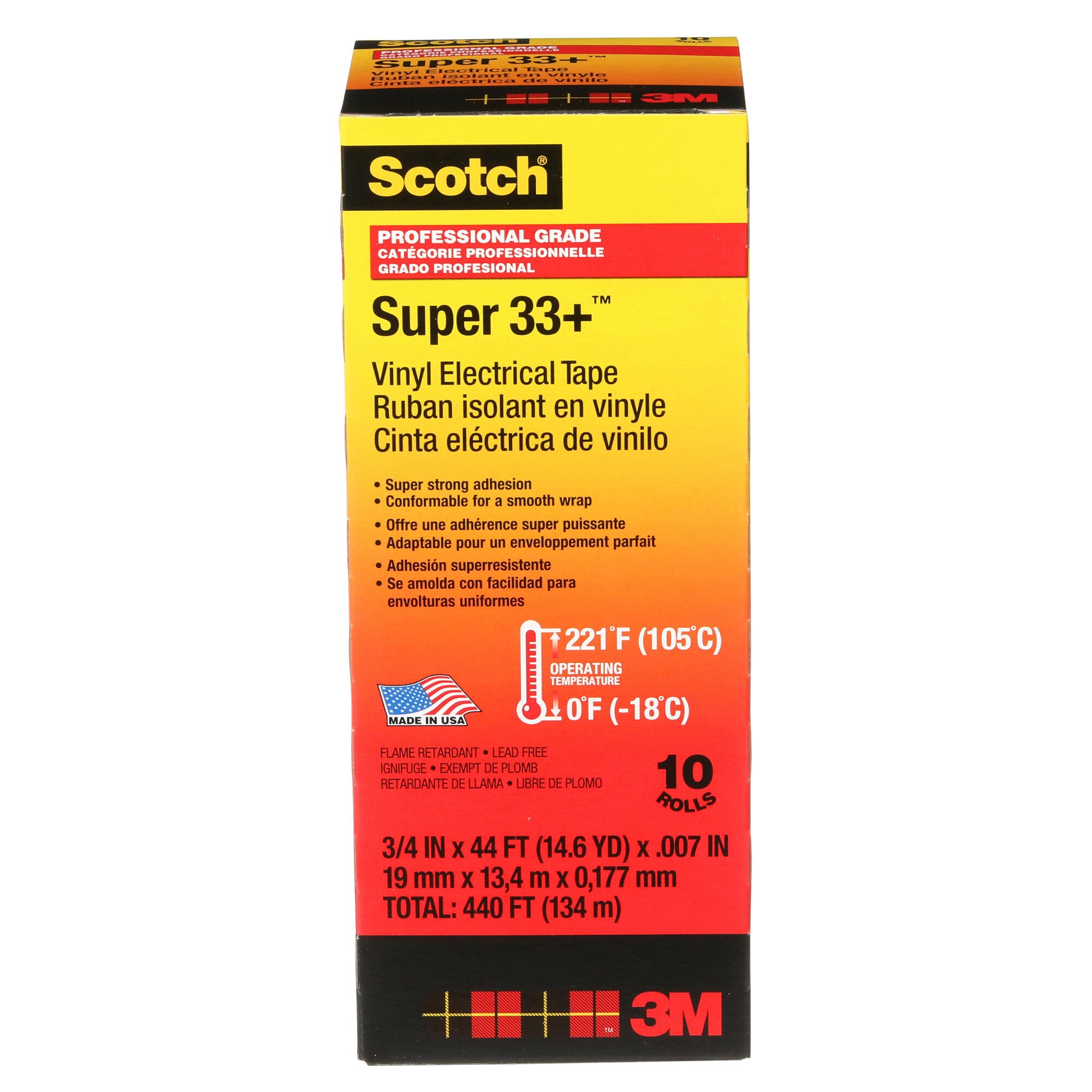 Scotch? Super 33+ Vinyl Electrical Tape, 3/4 in x 44 ft, Black, 10
rolls/carton