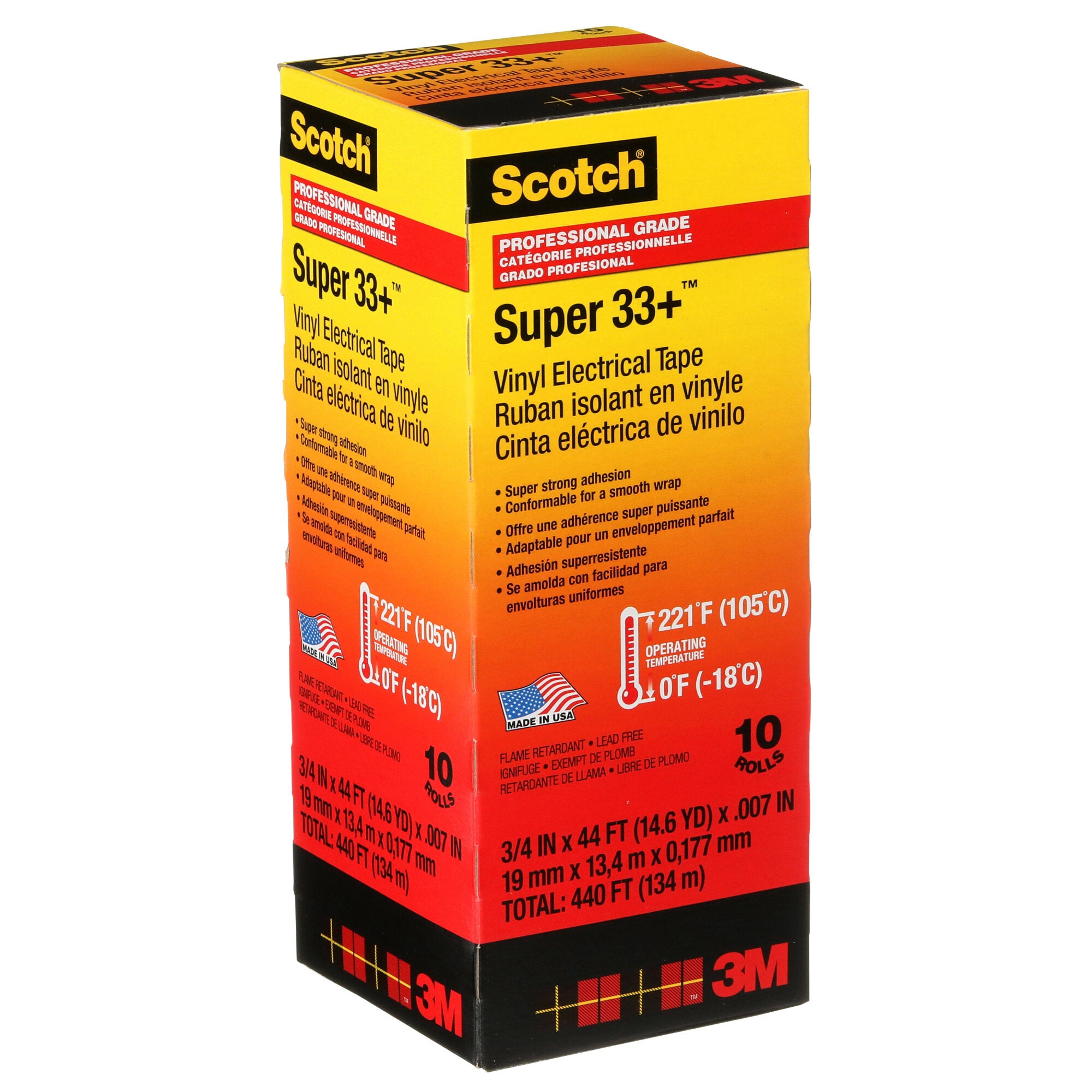 Scotch? Super 33+ Vinyl Electrical Tape, 3/4 in x 44 ft, Black, 10
rolls/carton