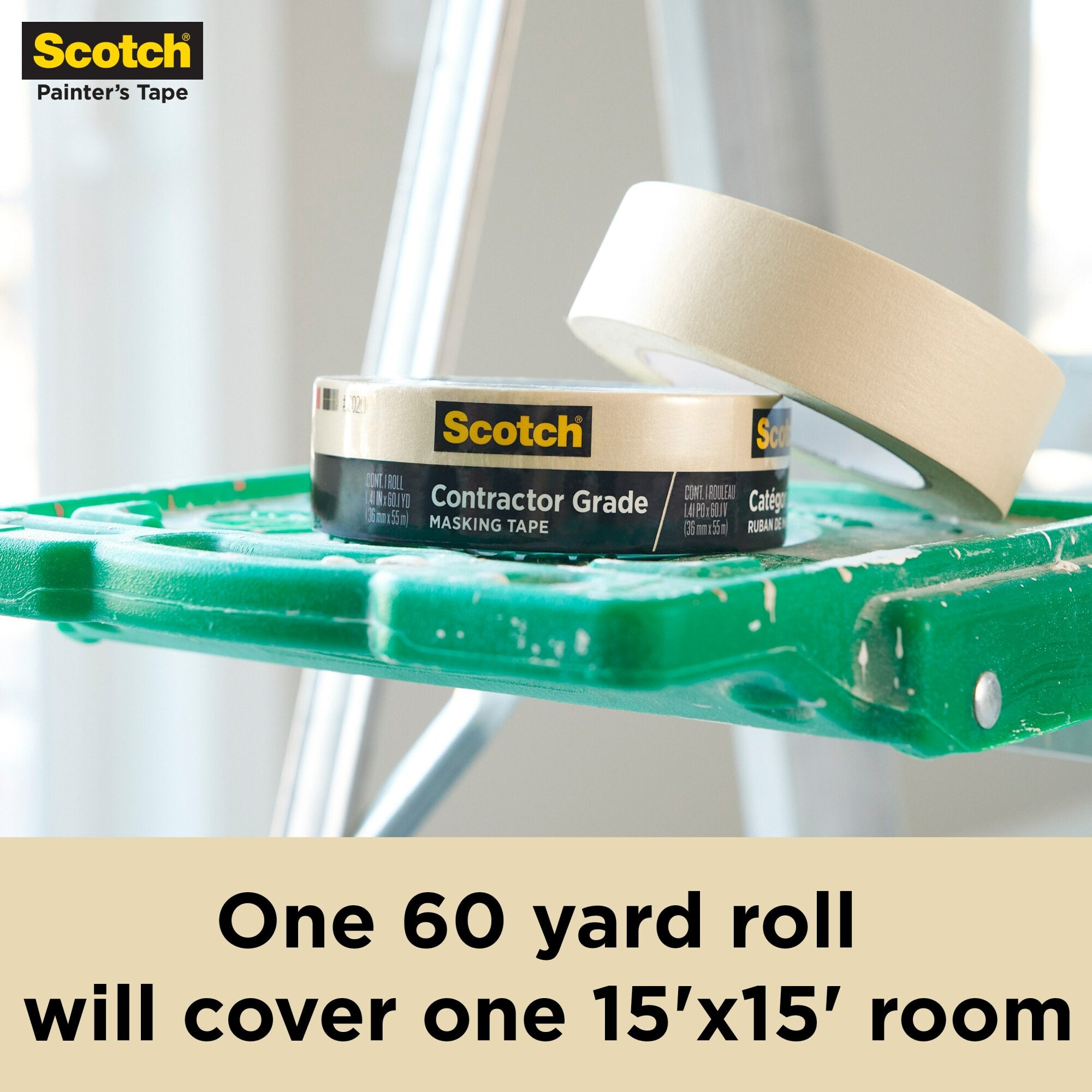 Scotch?Contractor Grade Masking Tape 2020-36EP4, 1.41 in x 60.1 yd (36mmx 55m)