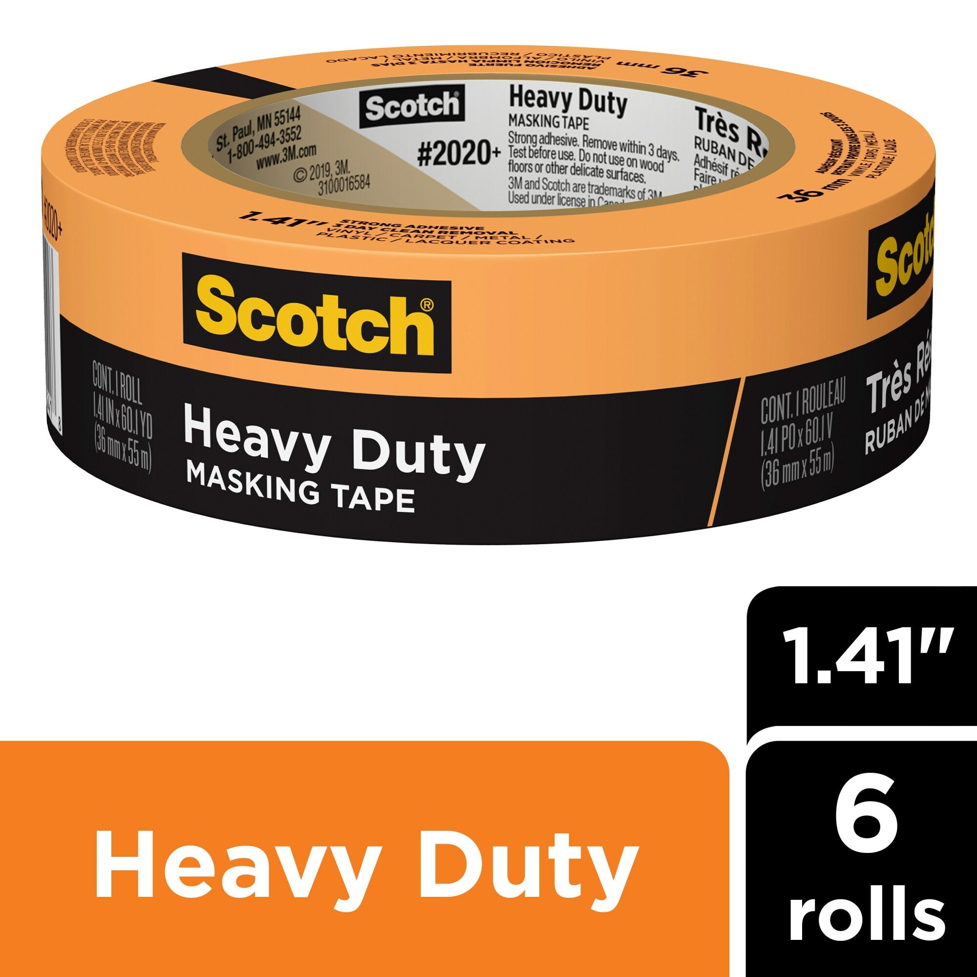 Scotch? Heavy Duty Masking Tape 2020+-36AP6, 1.41 in x 60.1 yd (36mm x55m)