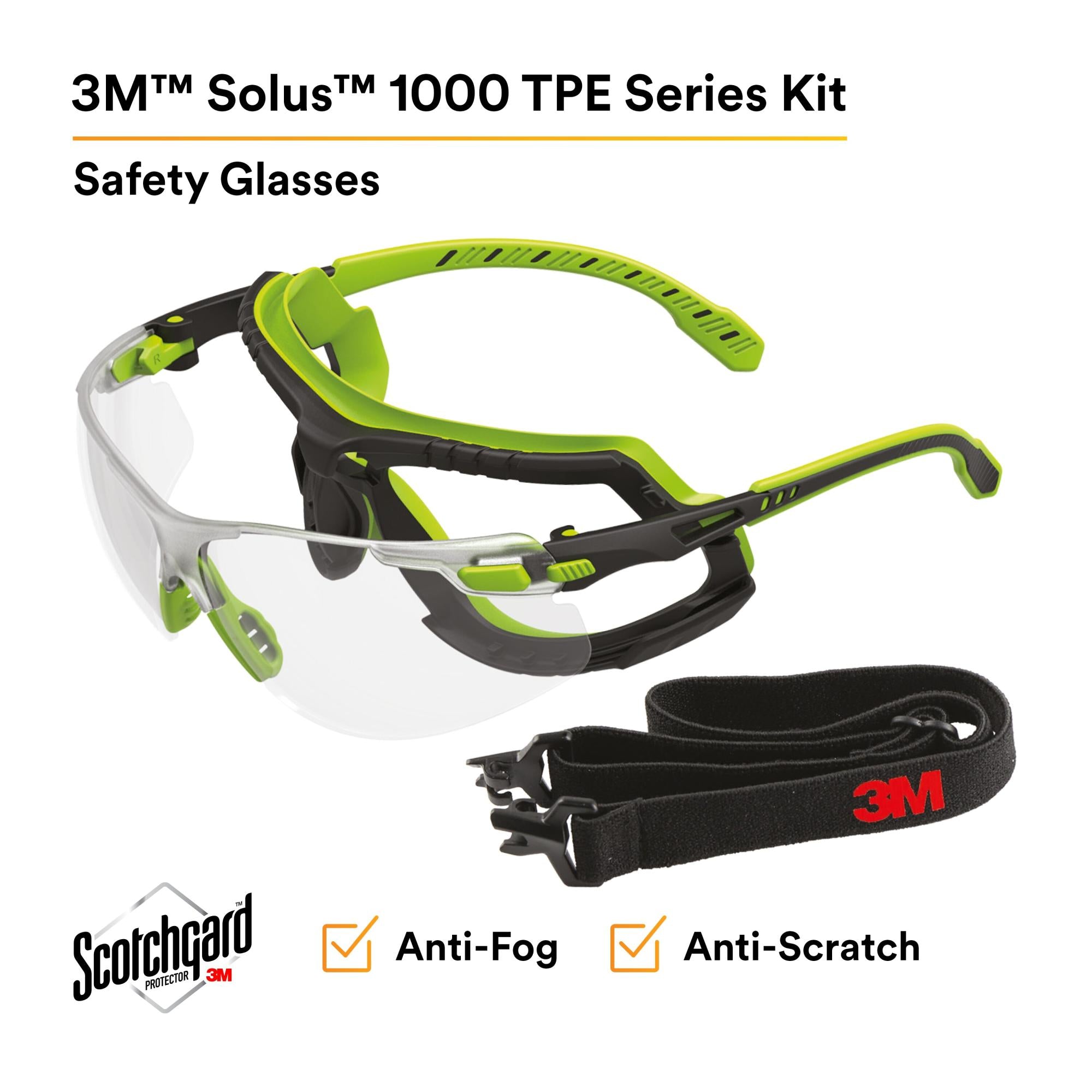 3M Solus 1000 Series S1201SGAF-TKT, Grn/Blk, Scotchgard Anti-Fog Coating