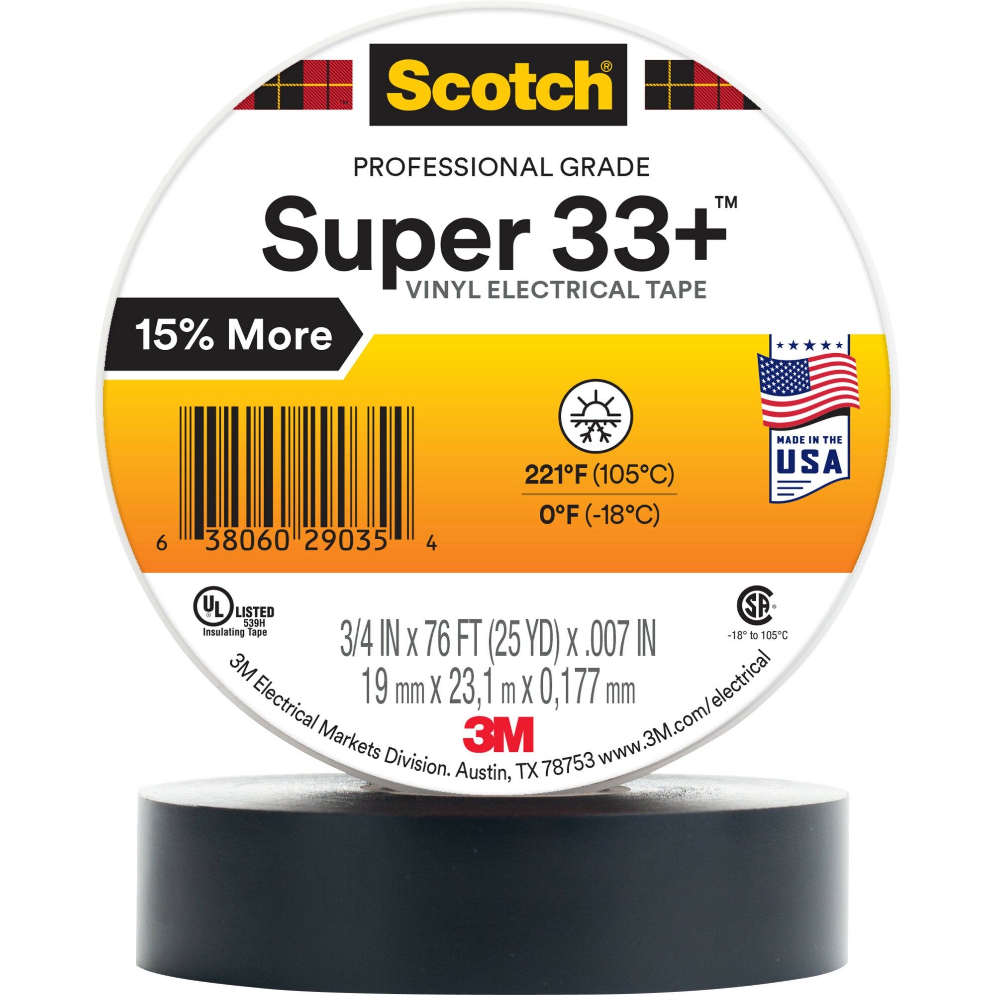 Scotch? Super 33+ Vinyl Electrical Tape, 2 in X 36 yd, 1 in Core, Black