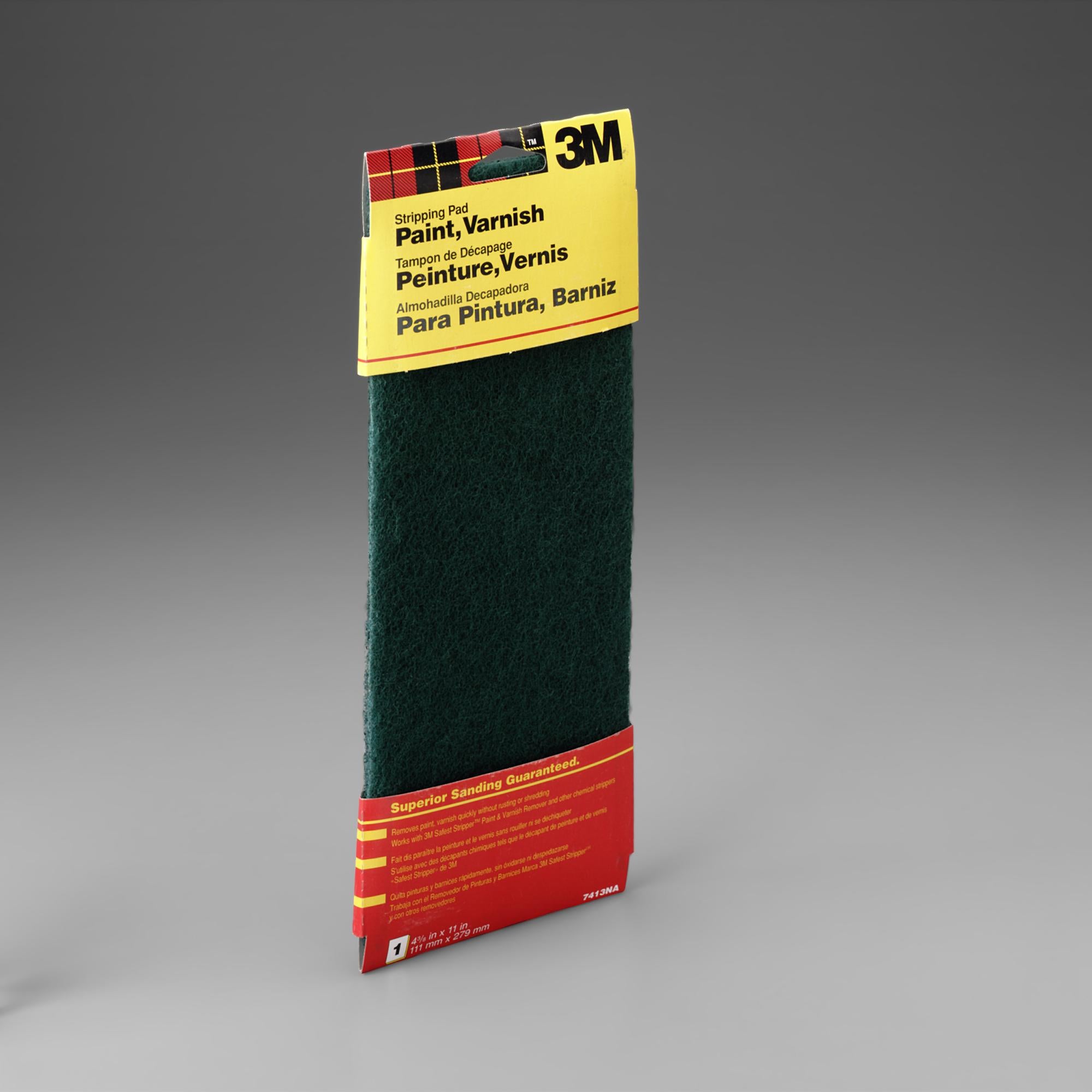 3M Hand Sanding Stripping Pad 7413NA, 4.375 in x 11 in, Green, Coarse