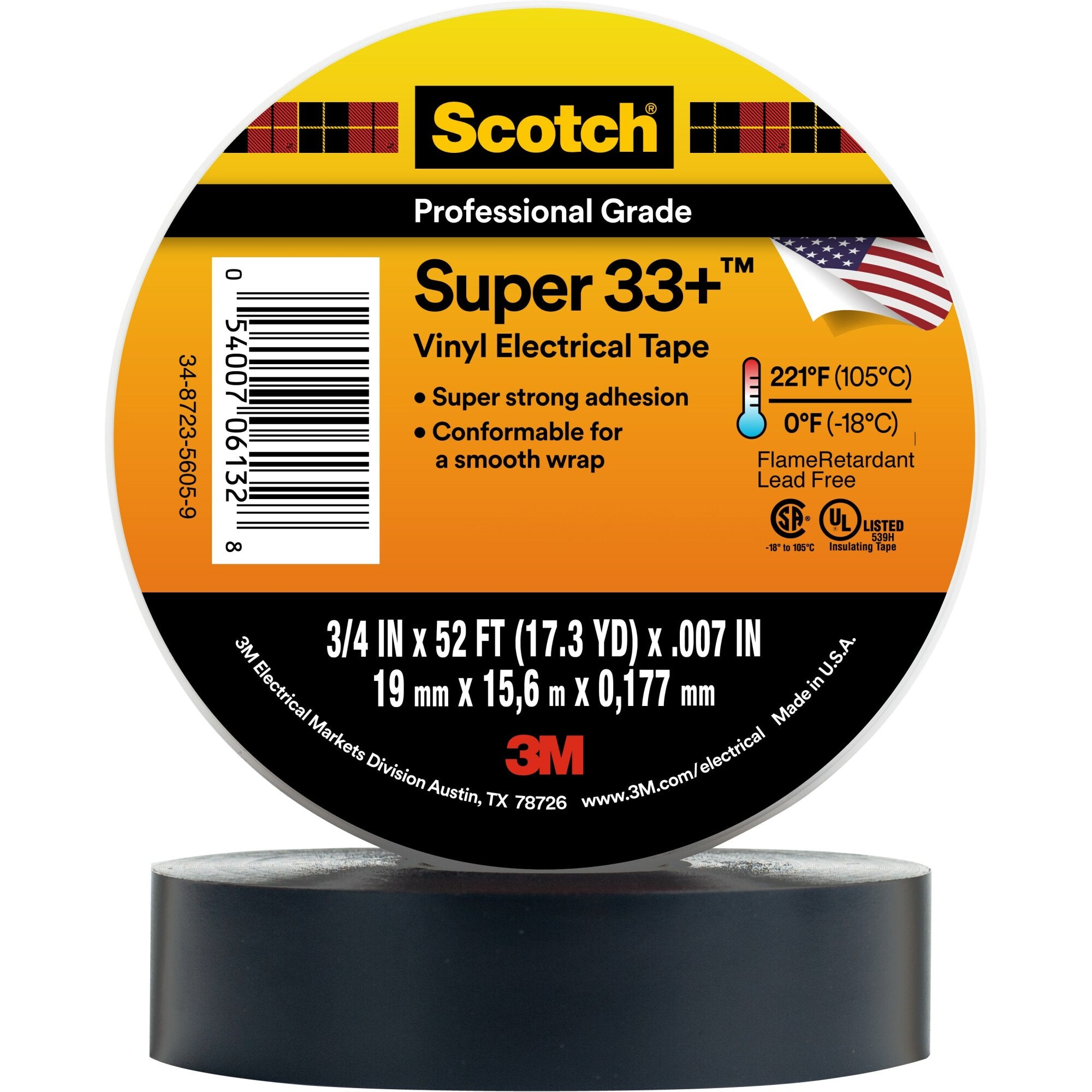 Scotch? Super 33+ Vinyl Electrical Tape, 3/4 in x 52 ft, Black, 10
rolls/carton