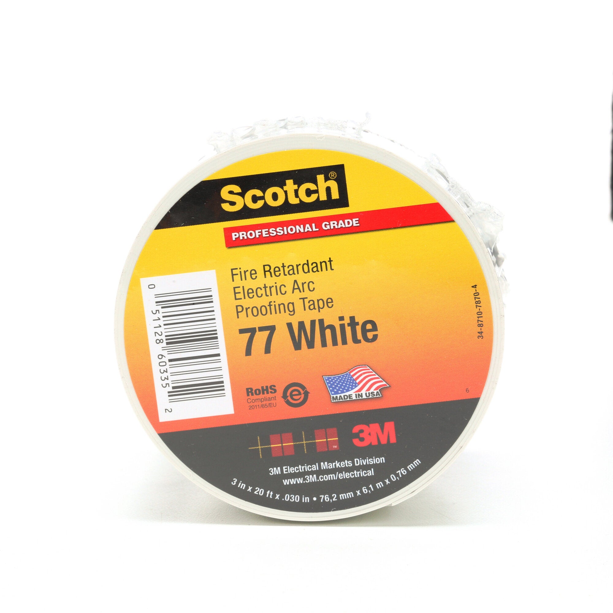 Scotch? Fire-Retardant Electric Arc Proofing Tape 77W, 3 in x 20 ft,
White/Gray