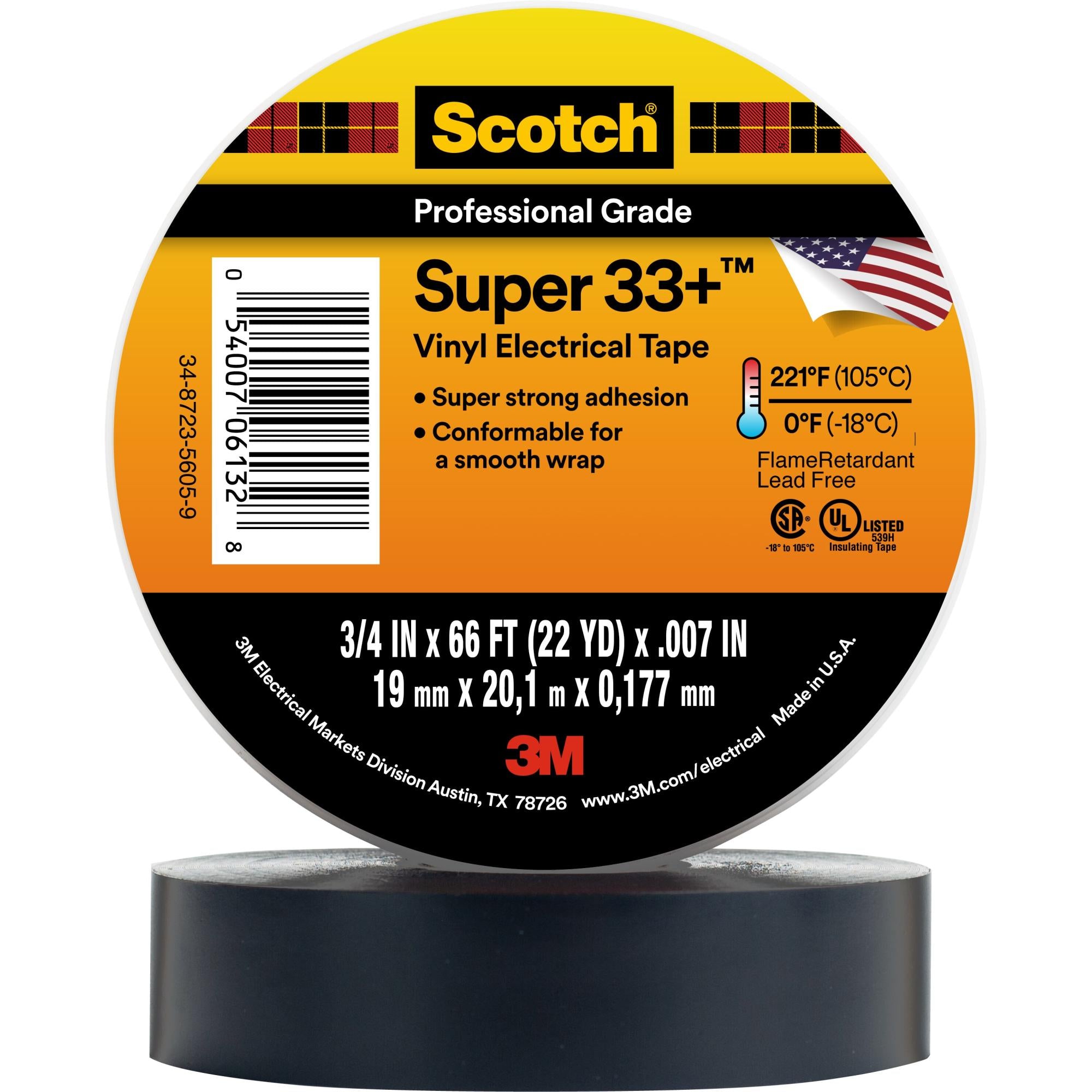 Scotch? Super 33+ Vinyl Electrical Tape, 3/4 in x 66 ft, Black