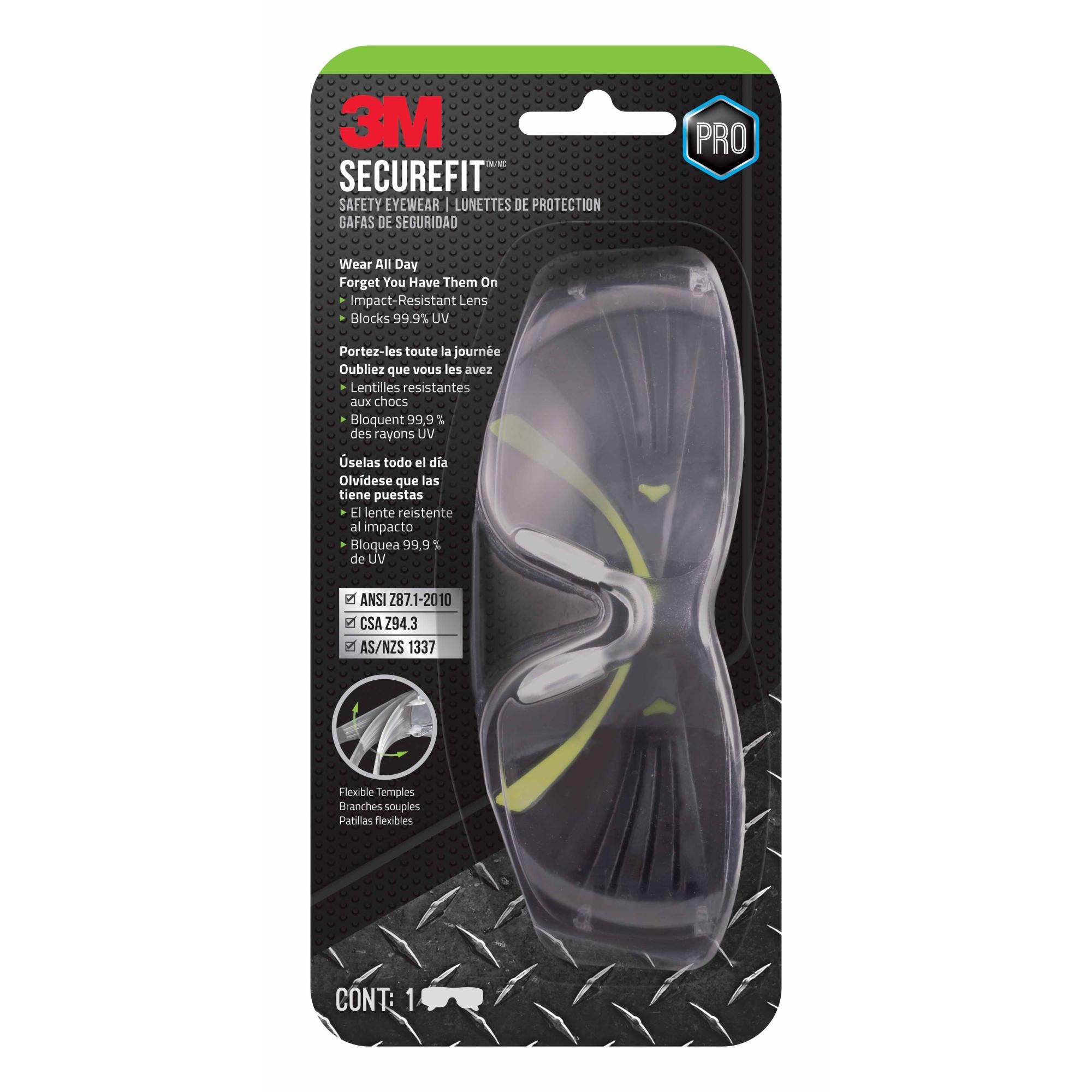 3M SecureFit 400 Eye Protection SF400C-LV4, Clear Anti-Fog, 1 eyewear