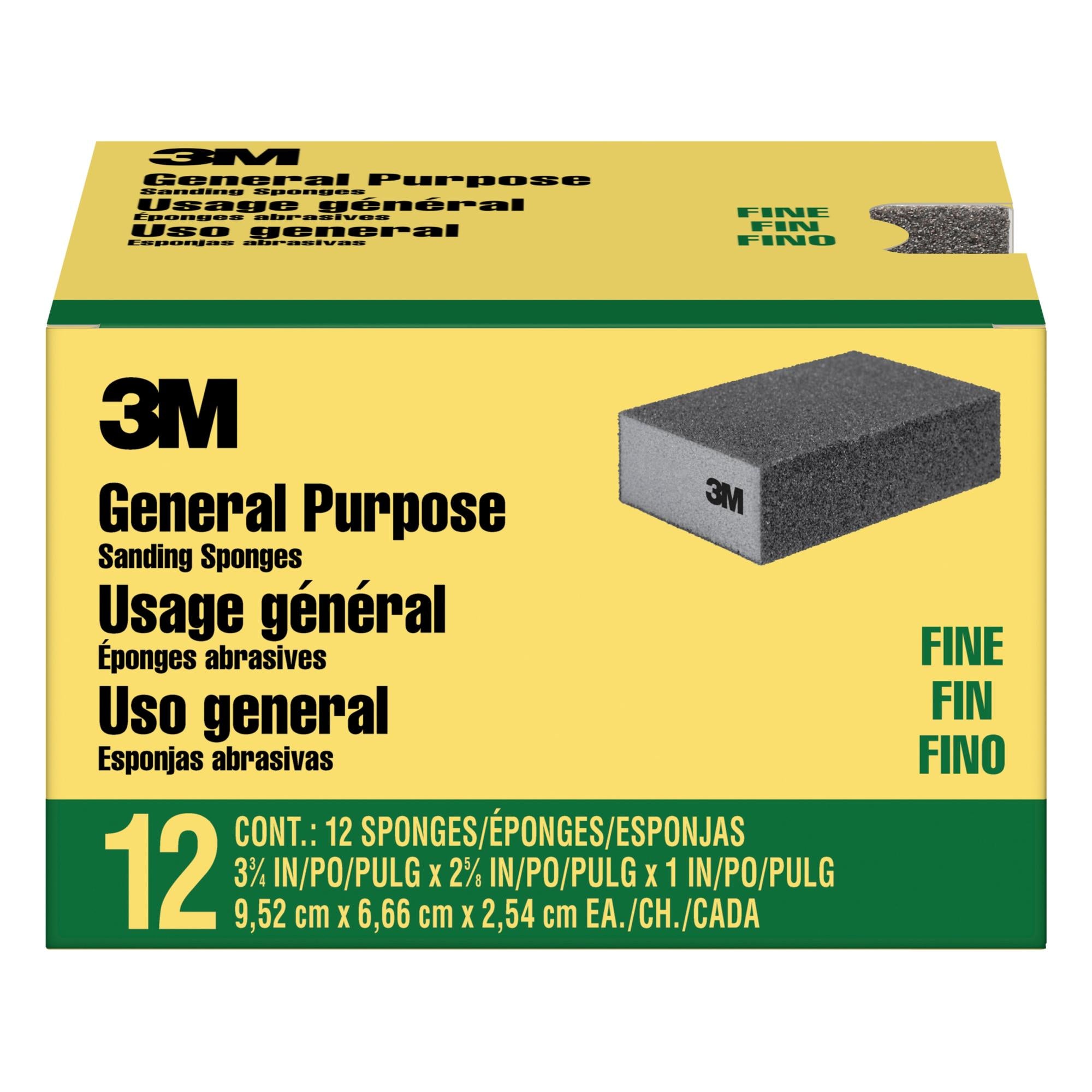 3M General Purpose Sanding Sponge CP001-12P, Block, 3 3/4 in x 2 5/8 in x 1 in