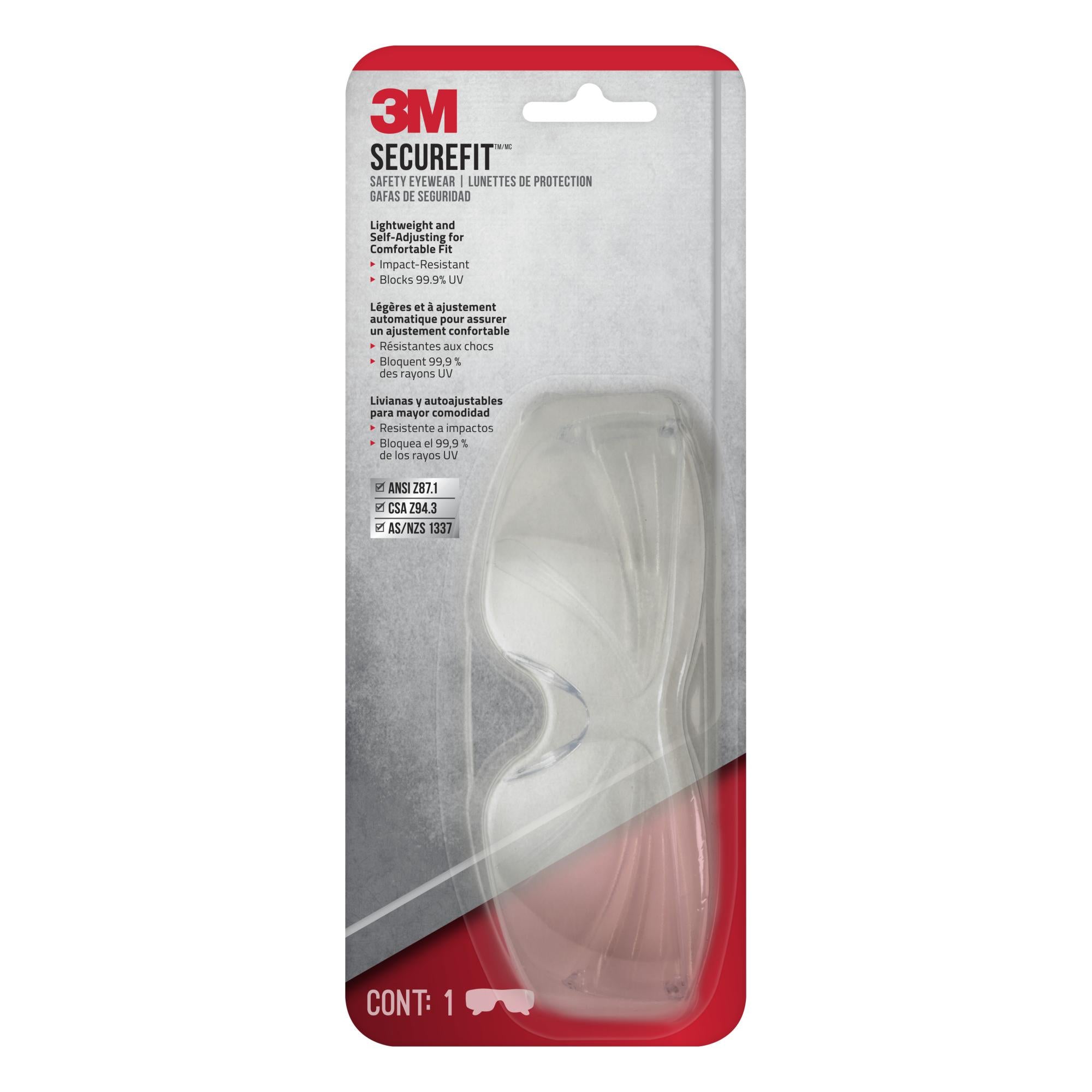 3M SecureFit 200 Eyewear, SF200H1-DC, Clear, Clear Lens, Anti-Fog