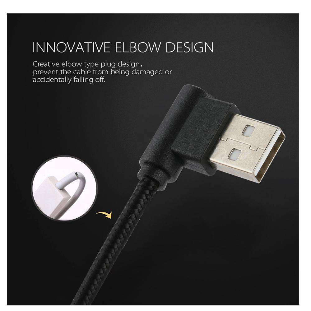 AMZER? 25cm USB to USB-C / Type-C Nylon Weave Style Double Elbow Charging Cable - Black