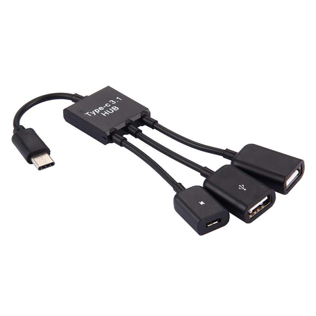 AMZER? 17.8cm 3 Ports USB Type-C 3.1 OTG Charge HUB Cable - Black