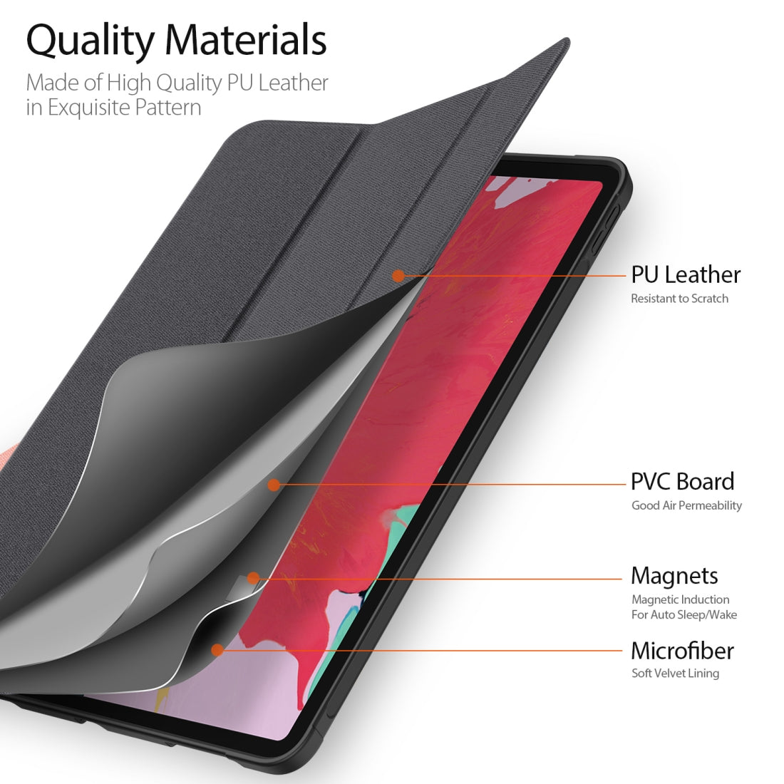 AMZER Horizontal PU Leather Case With Three-folding Holder & Pen Slot for iPad Pro 12.9 (4th/5th Gen) - Black