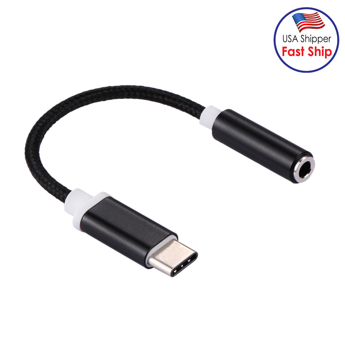 USB-C/Type-C Male to 3.5mm Female Weave Texture Audio Adapter 10cm - pack of 3