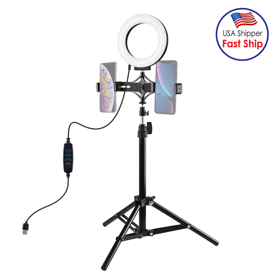 AMZER  Live Broadcast Kits 70cm Tripod Mount With 6.2 inch 16cm LED Ring & Live Broadcast Dual Phone Bracket - pack of 2