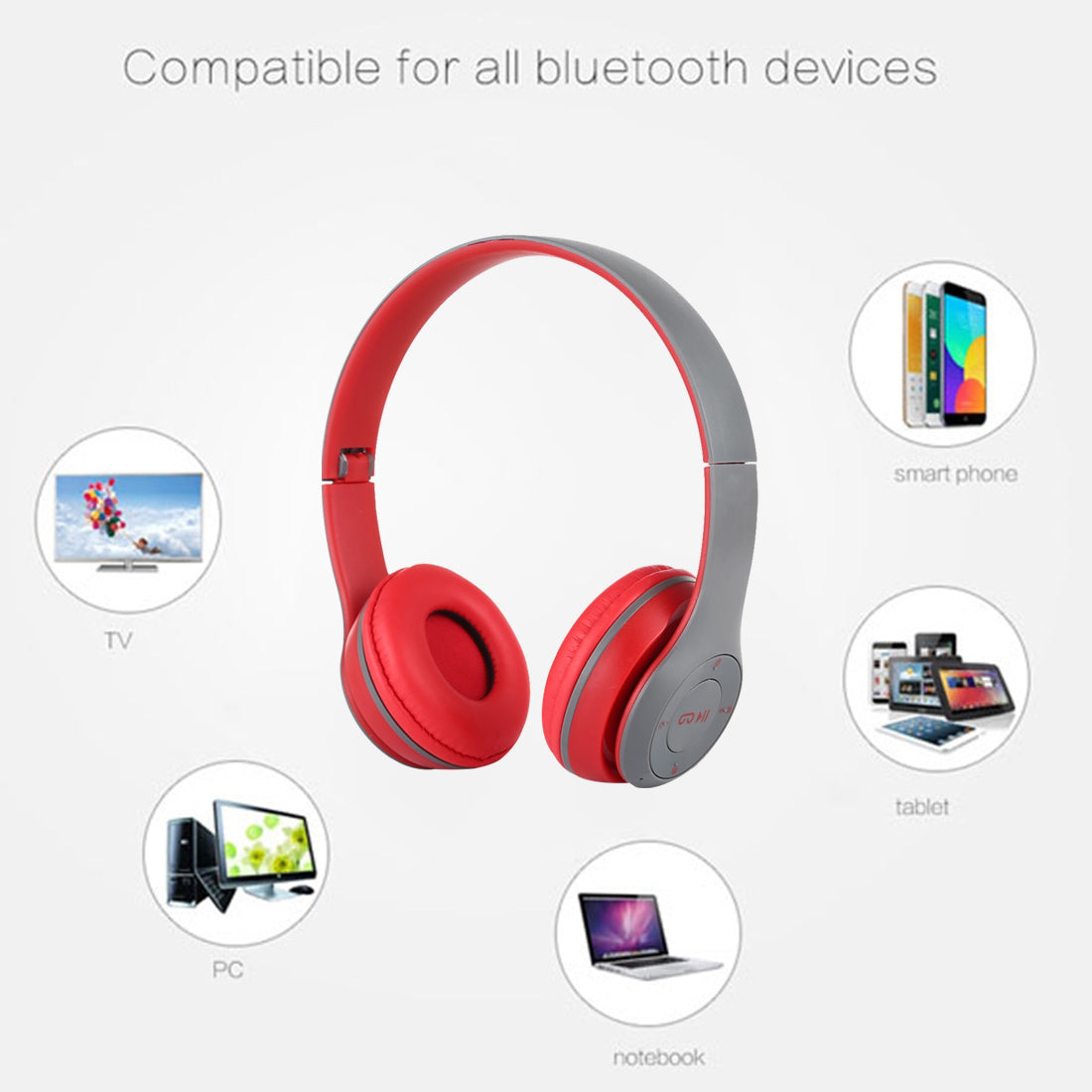 Premium Stereo Bluetooth Headphone with Call Support, Mic,  3.5mm Audio Jack, FM