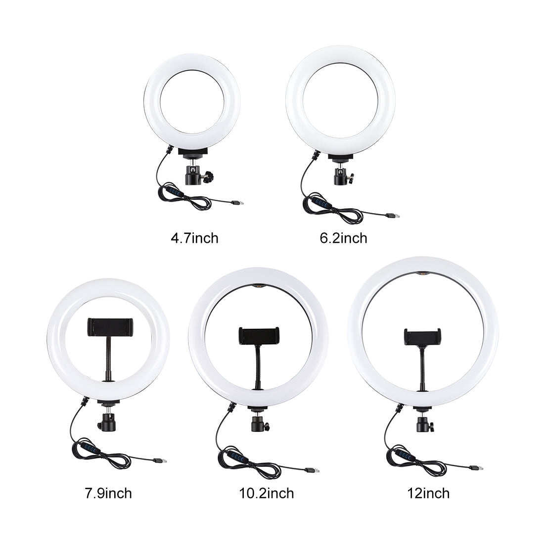AMZER Live Broadcast Kits 10.2 inch 26cm USB 3 Modes Dimmable LED Ring with Tripod Ball Head & Phone Clamp - pack of 2