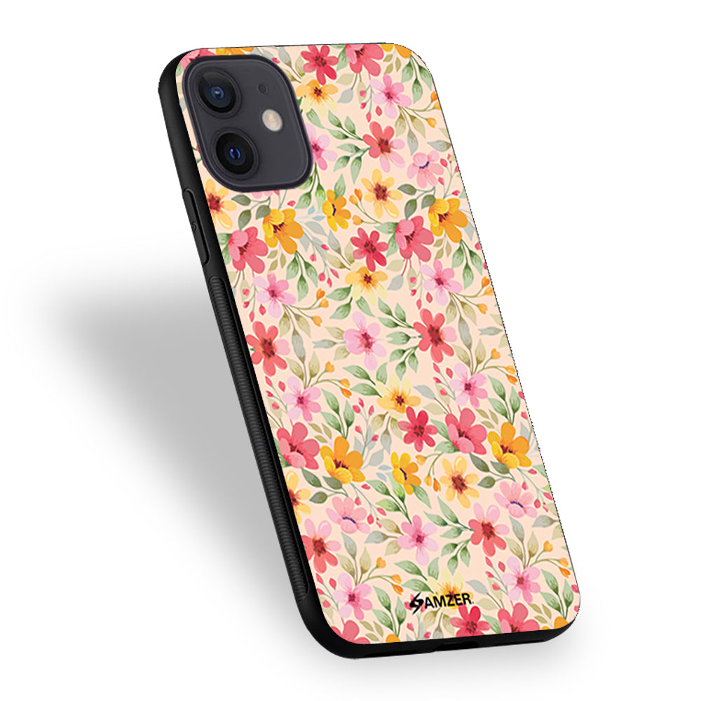 Motif Floral Glass Case Cover For iPhone 12 mini