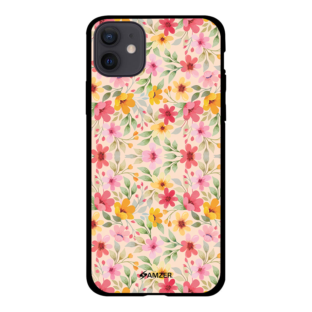 Motif Floral Glass Case Cover For iPhone 12/ iPhone 12 Pro