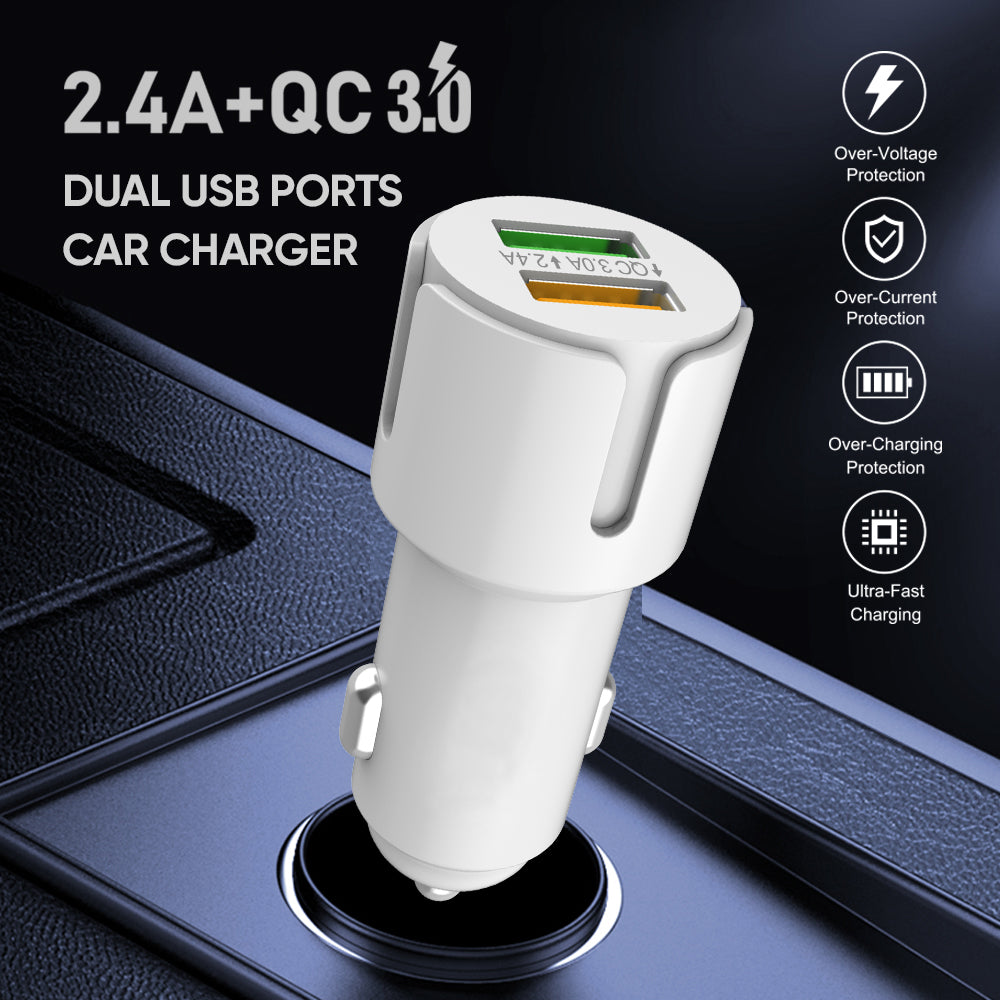 2.4A Fast Charge Car Adapter with QC 3.0 Dual USB Port