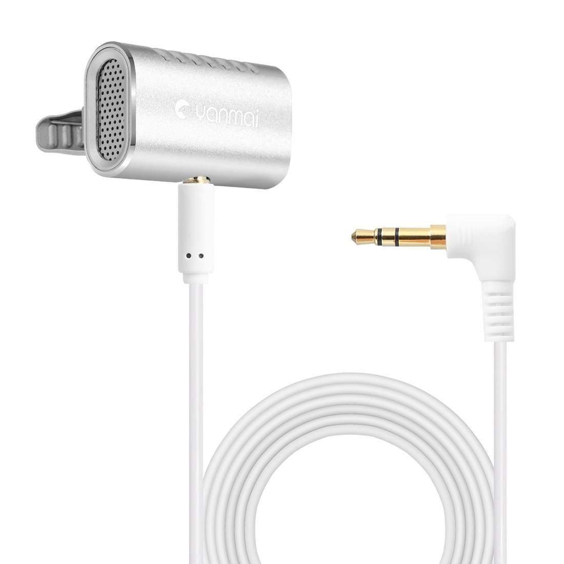 Recording Clip-on Lapel Mic Lavalier Omni-directional Double Condenser Microphone, Compatible with PC/iPad/Android and others, for Live Broadcast, Show, KTV, etc (Silver)