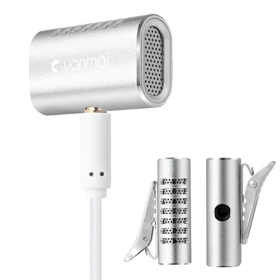 Recording Clip-on Lapel Mic Lavalier Omni-directional Double Condenser Microphone, Compatible with PC/iPad/Android and others, for Live Broadcast, Show, KTV, etc (Silver)