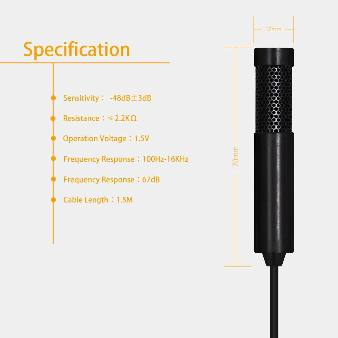 Mini Professional 3.5mm Jack Studio Stereo Condenser Recording Microphone, Cable Length: 1.5m, Compatible with PC and Mac for Live Broadcast Show, KTV, etc.