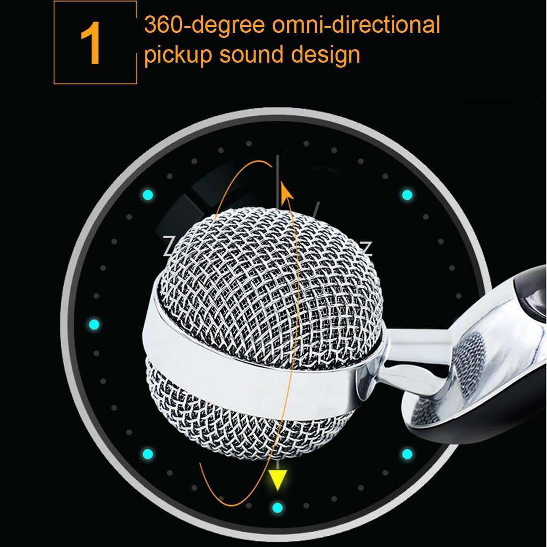 Professional Condenser Sound Recording Microphone with Tripod Holder, Cable Length: 2.0m, Compatible with PC and Mac for  Live Broadcast Show, KTV, etc.