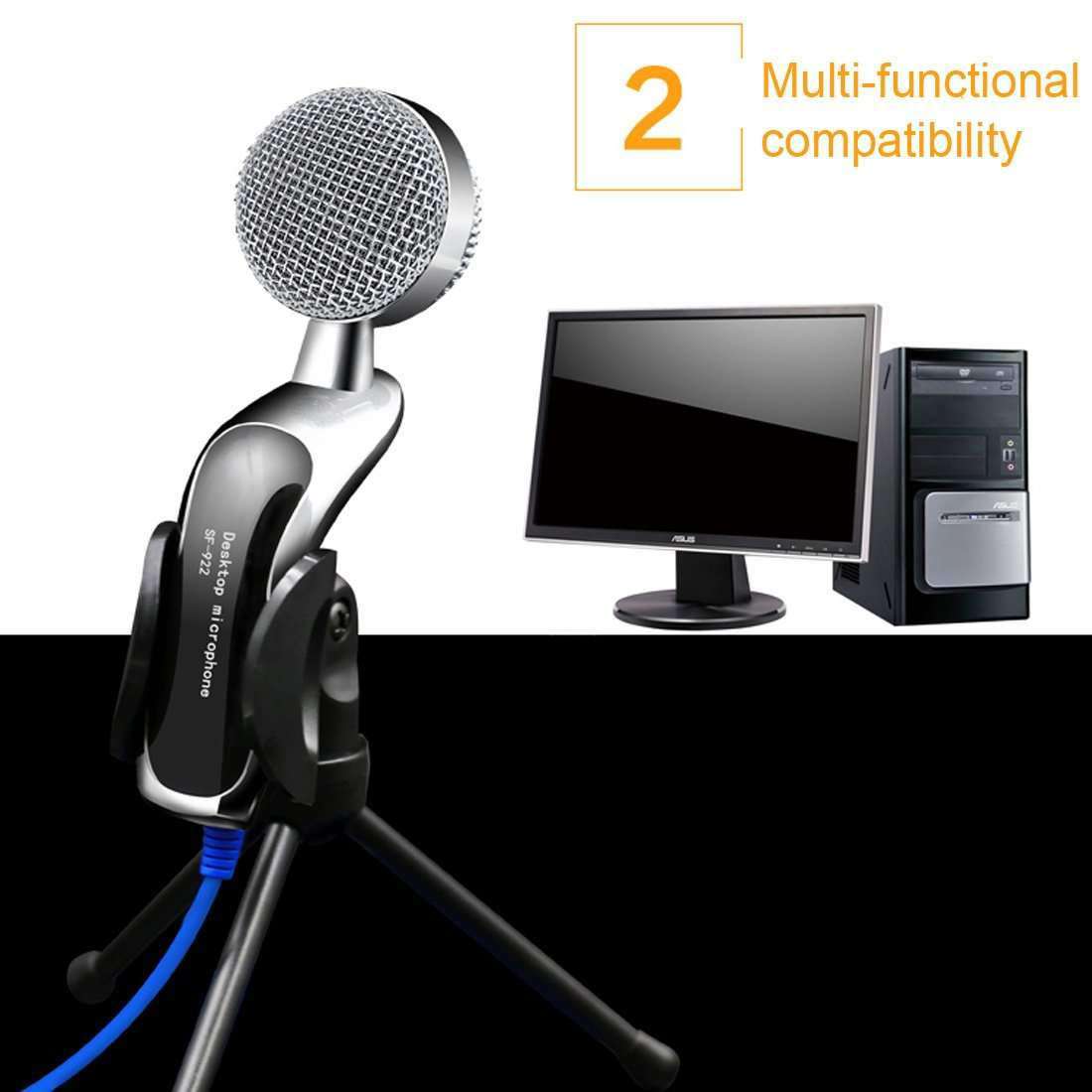 Professional Condenser Sound Recording Microphone with Tripod Holder, Cable Length: 2.0m, Compatible with PC and Mac for  Live Broadcast Show, KTV, etc.