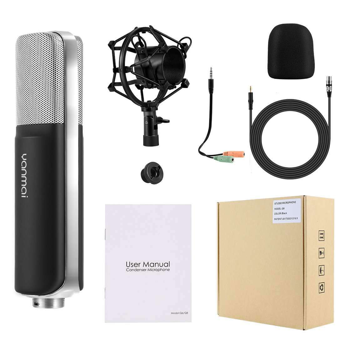 Professional Game Condenser Sound Recording Microphone with Holder, Compatible with PC and Mac for  Live Broadcast Show, KTV, etc.(Black)