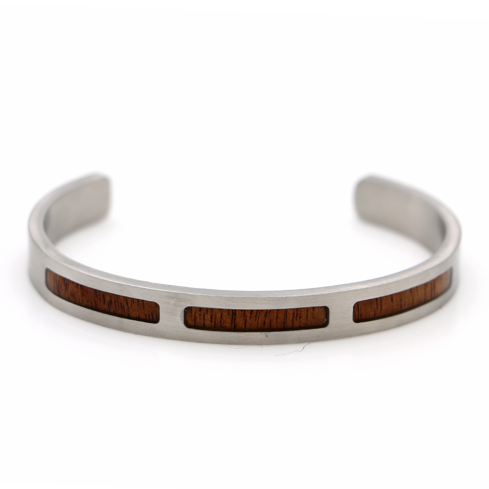 Koa Brushed Steel 3 Mountain Cuff