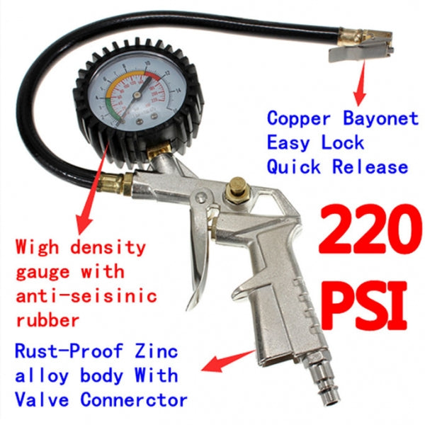 Tire Inflator Dial Pressure Gauge Air Compressor For Car Motorcycle Truck Bike