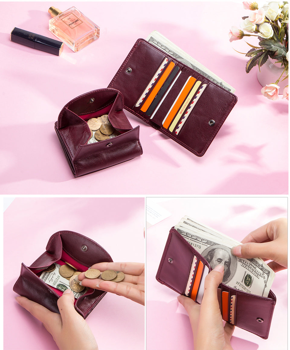 Fashion Genuine Leather Small Hand Wallet Short Card Wallet Women Coin Purses Branded Women Wallet Leather