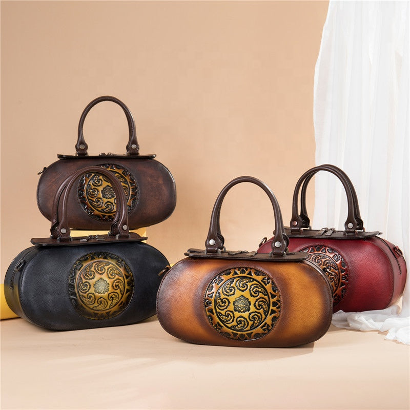 Vintage Genuine Crazy Horse Leather top handle bags for Women