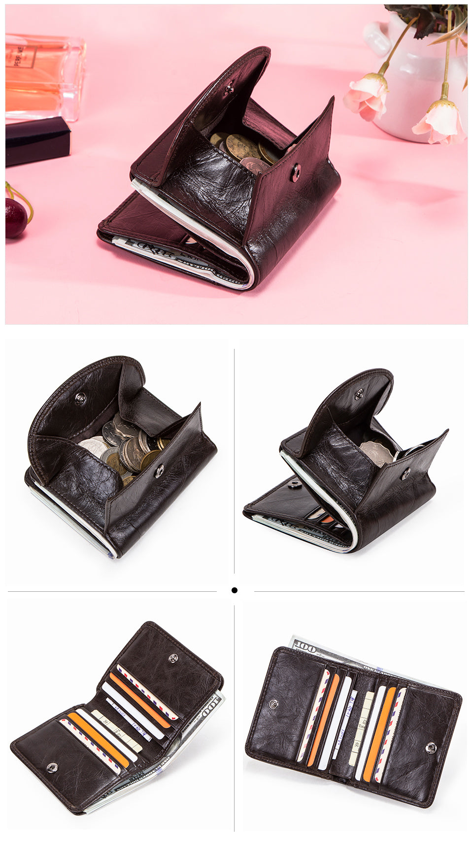 Fashion Genuine Leather Small Hand Wallet Short Card Wallet Women Coin Purses Branded Women Wallet Leather