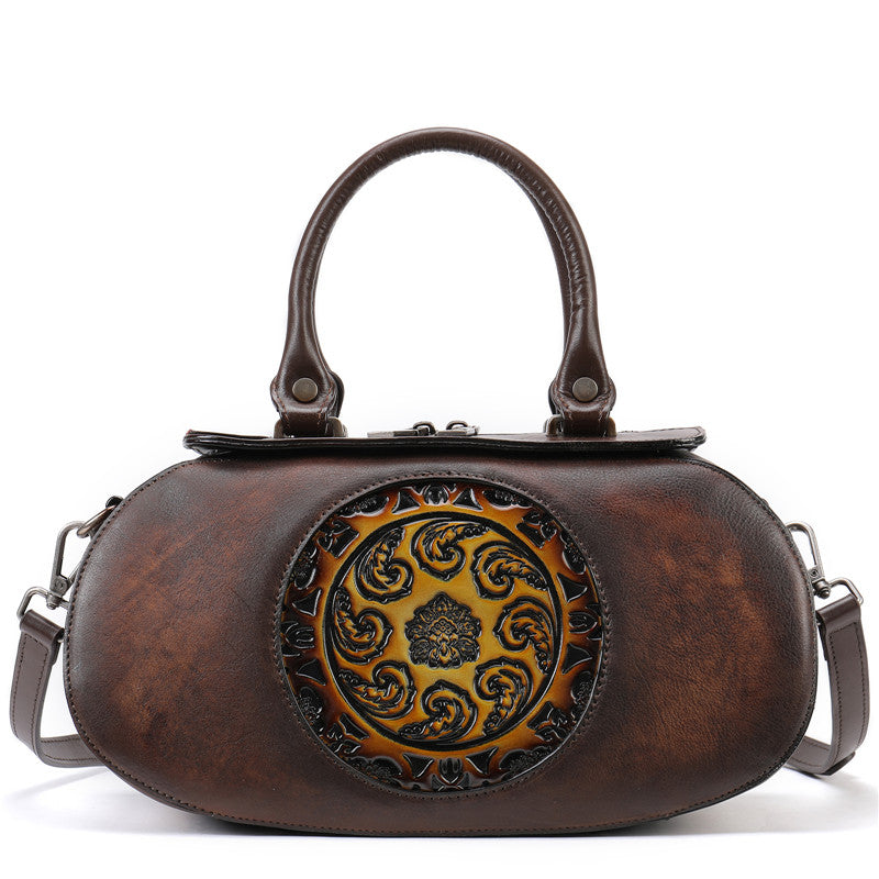 Vintage Genuine Crazy Horse Leather top handle bags for Women