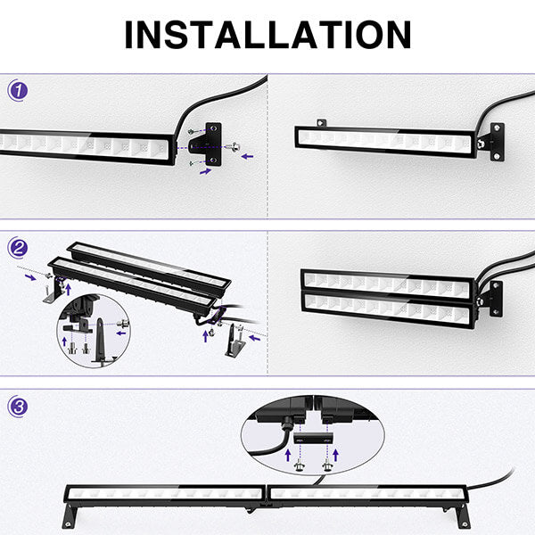 4 Pack 24W LED UV Black Light Bar with 5ft Power Cord, IP66 Waterproof Blacklight with Plug and Switch.