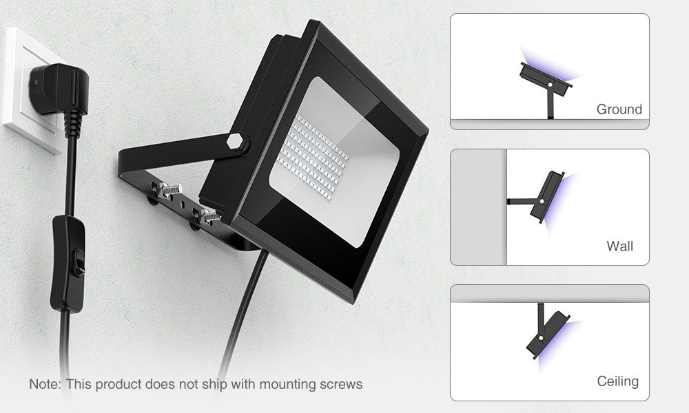 100W UV LED Black Light 2 Pack Ultraviolet Outdoor Flood Light IP66 Waterproof with Plug