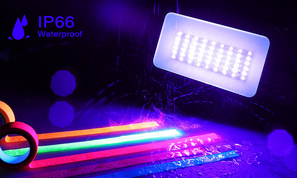 15W LED Black Lights 4 Pack, UV Flood Light with Plug and Switch, IP66 Waterproof, Blacklight for Dance Party