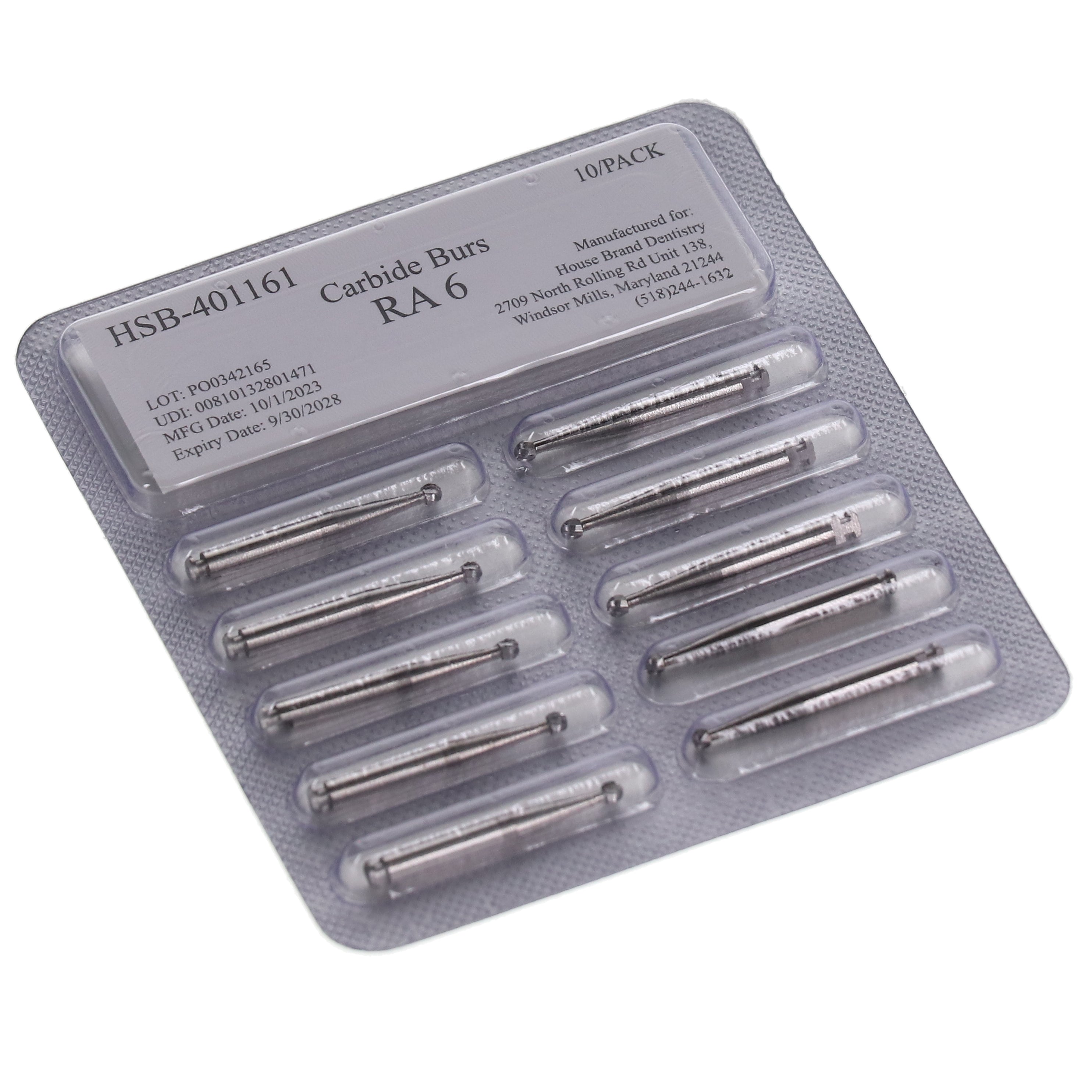 House Brand Dentistry 401161 HSB RA Slow Speed #6 Round Carbide Burs 100/Pk