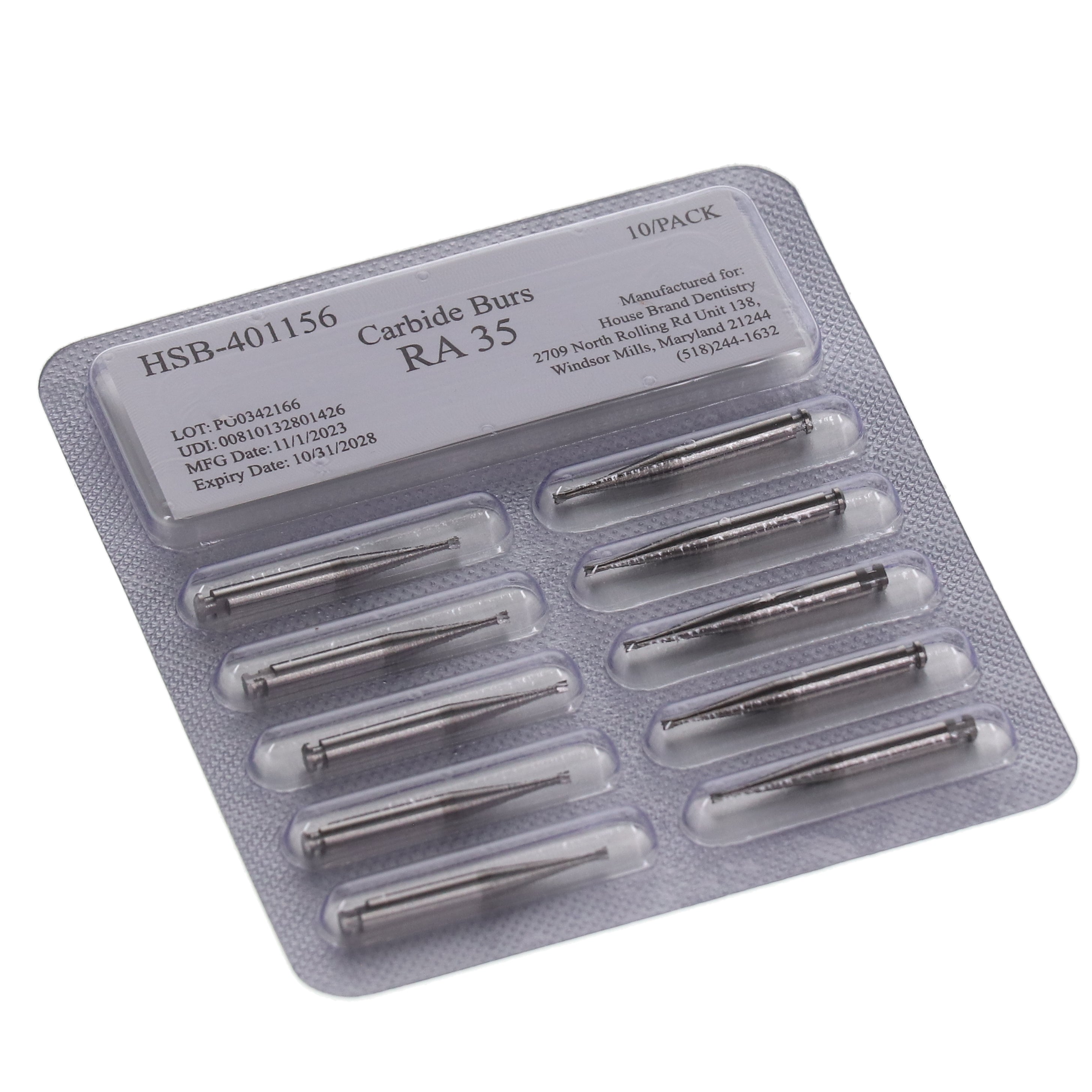 House Brand Dentistry 401156 HSB RA Slow Speed #35 Carbide Burs 100/Pk