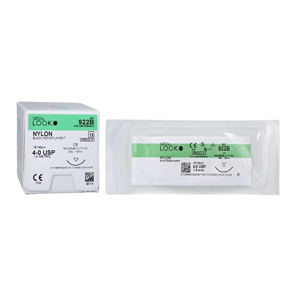 Look X922B Nylon Black Sutures Reverse Cutting 4-0 18