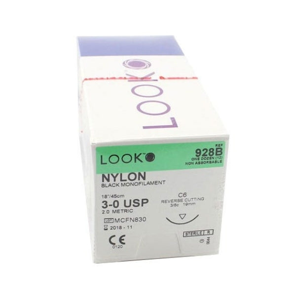 Look X928B Nylon Black Reverse Cutting Sutures 3-0 18