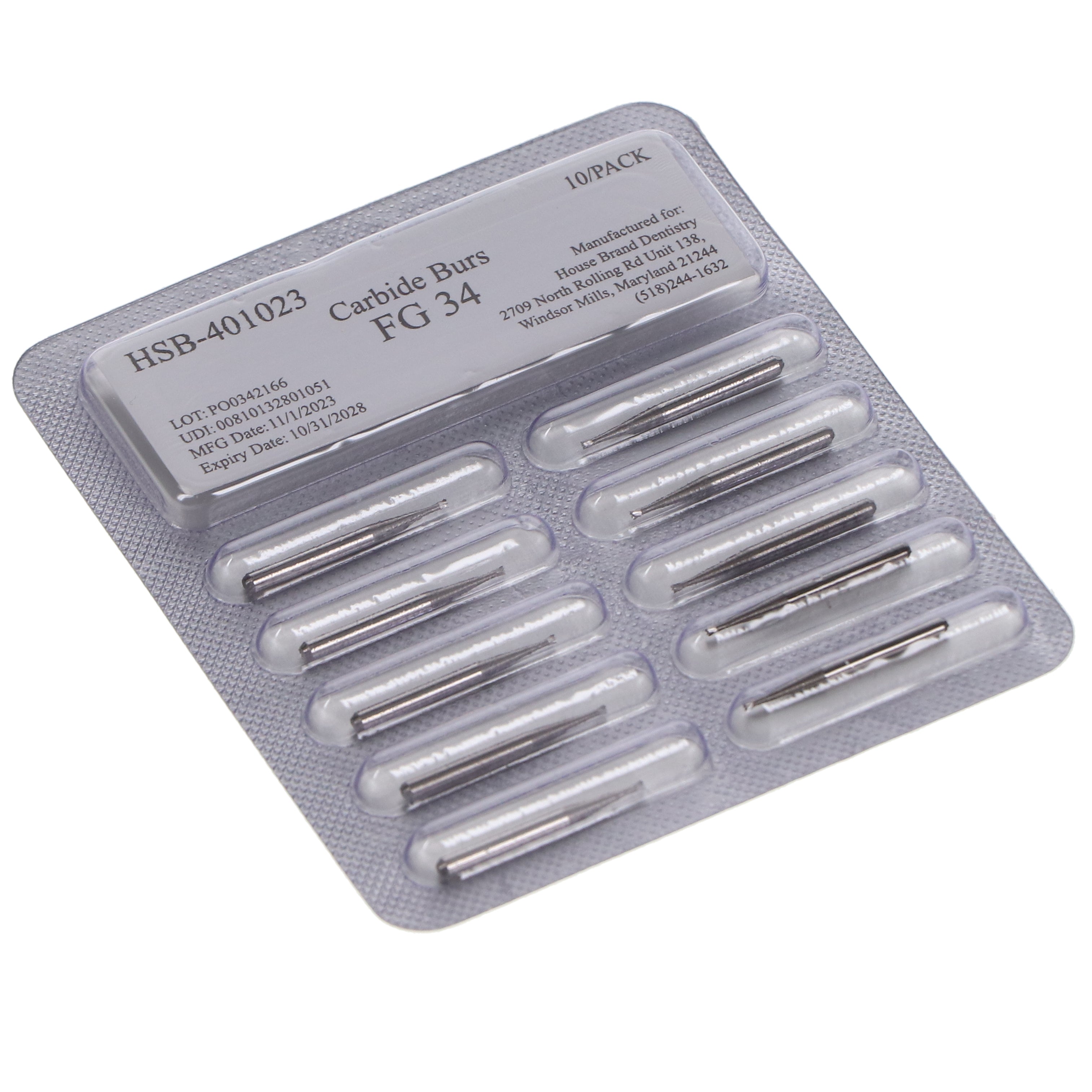 House Brand Dentistry 401023 HSB FG #34 Inverted Cone Carbide Burs 100/Pk