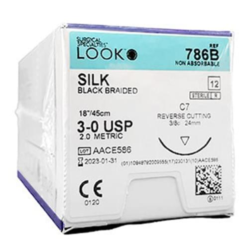 Look X786B Silk Black Reverse Cutting Sutures 3-0 18