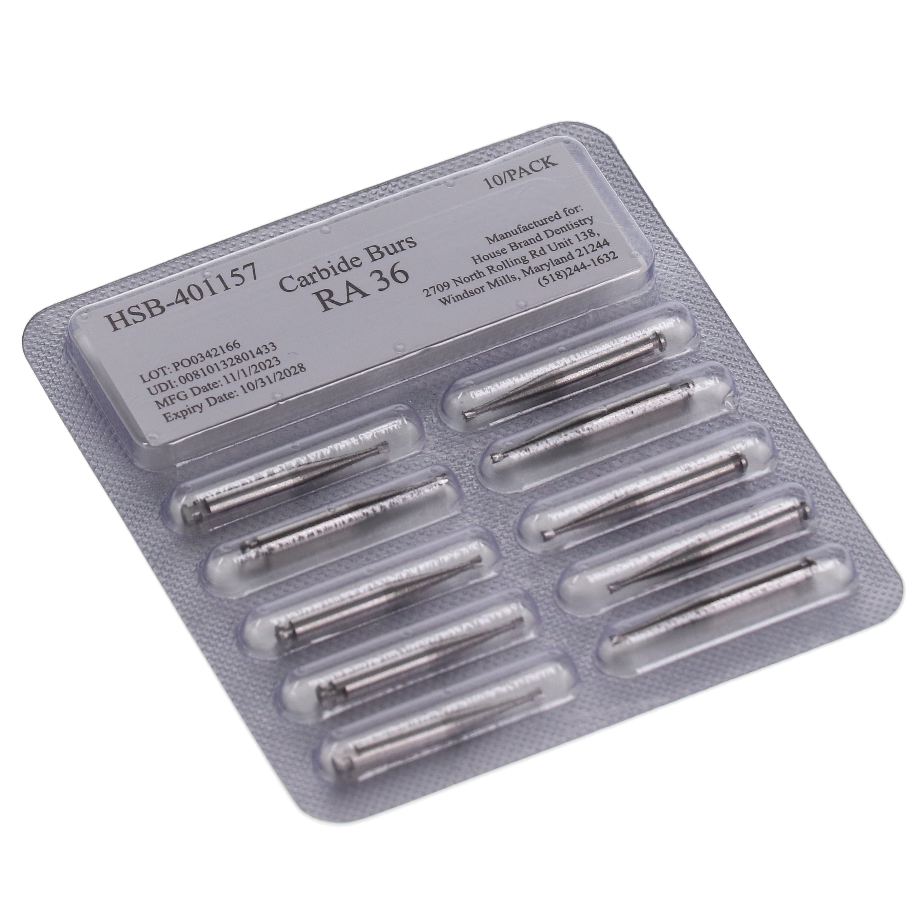House Brand Dentistry 401157 HSB RA Slow Speed #36 Inverted Cone Carbide Burs 100/Pk