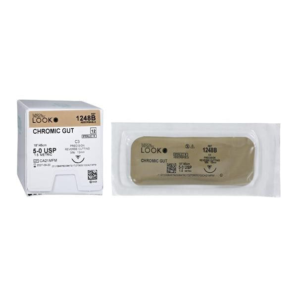 Look X1248B Chromic Gut Reverse Cutting Absorbable Sutures 5-0 18