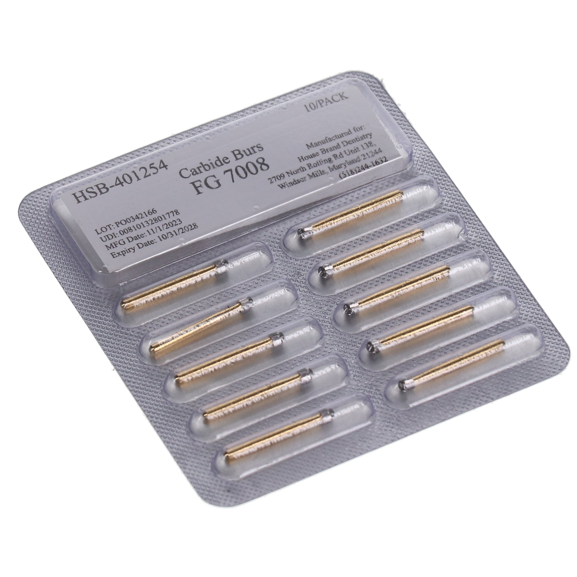 House Brand Dentistry 401254 HSB FG #7008 12-Blade Round Trimming & Finishing Burs 100/Pk